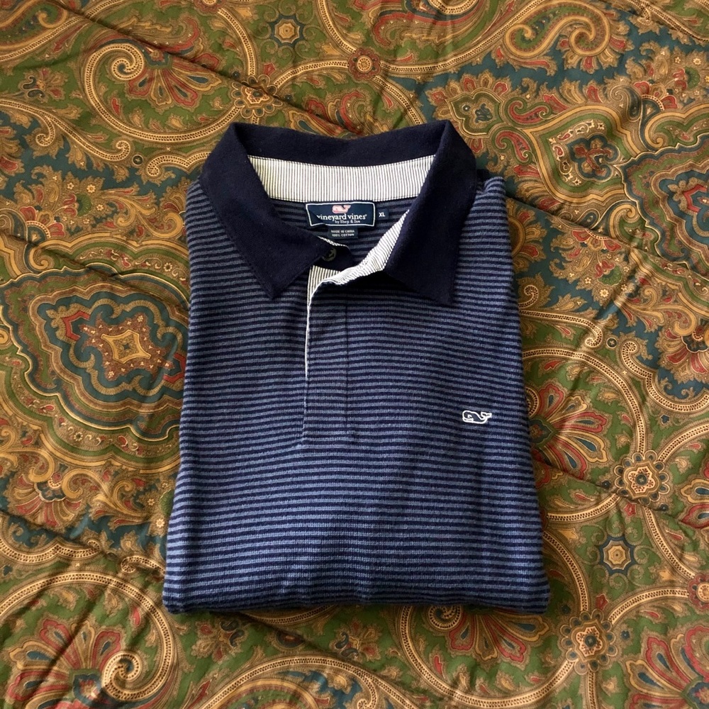 VINEYARD VINES LS Navy & Blue Polo Shirt - XL